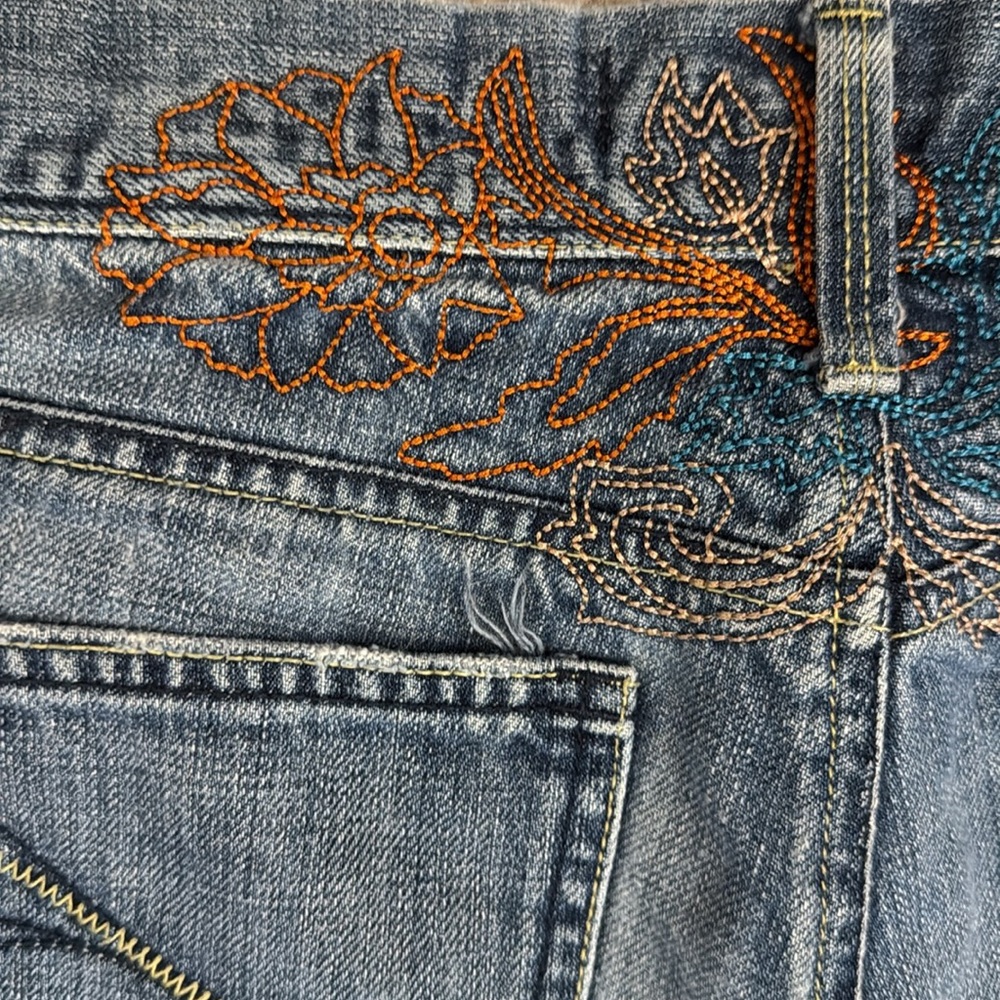 Vintage Y2K Old Navy Ultra Low Rise Bootcut Embroidered Jeans All Cotton Blue 10 - Picture 13 of 16